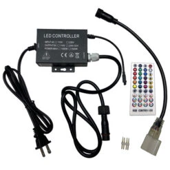 Bluetooth Enabled Multi-Function RGB Color Changing LED Neon Rope Light Controller - 120 Volt - IR Remote