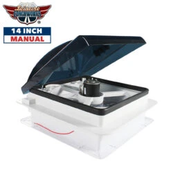 Adacel shop 44 14" X 14" RV Roof Vent 2-Way 1 Speed Fan With Manual Riser And Smoked Lid