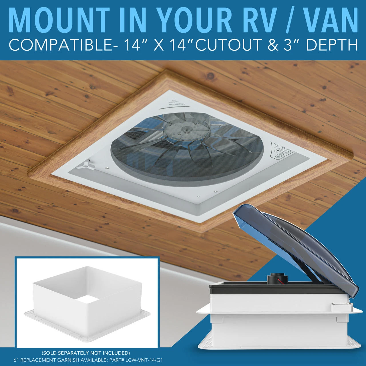 14" X 14" RV Roof Vent 2-Way 5 Speed Fan With Powered Riser Rain Sensor Remote And Smoked Lid 11 14" X 14" RV Roof Vent 2-Way 5 Speed Fan With Powered Riser Rain Sensor Remote And Smoked Lid - Image 11
