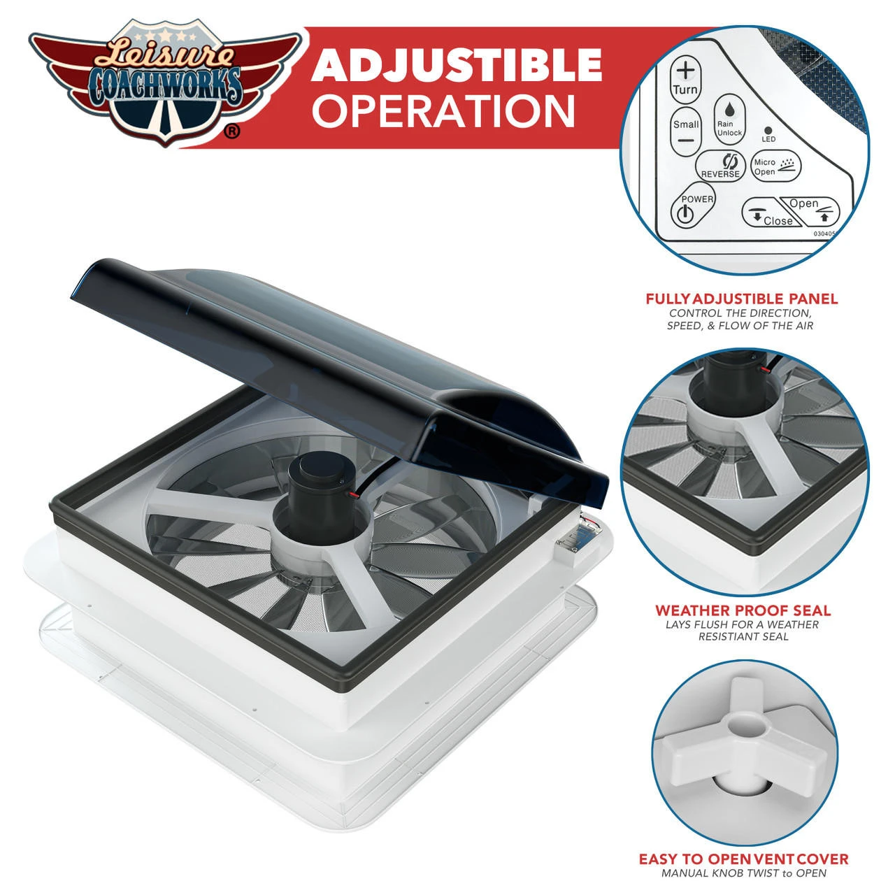 14" X 14" RV Roof Vent 2-Way 5 Speed Fan With Powered Riser Rain Sensor Remote And Smoked Lid 7 14" X 14" RV Roof Vent 2-Way 5 Speed Fan With Powered Riser Rain Sensor Remote And Smoked Lid - Image 7