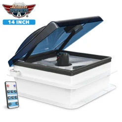Adacel shop 46 14" X 14" RV Roof Vent 2-Way 5 Speed Fan With Powered Riser Rain Sensor Remote And Smoked Lid