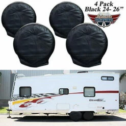 Leisure Coachworks Tire Covers For RV Wheel Set Of 4 Motorhome Black Wheel Covers Waterproof Soft Vinyl Tire Protectors Tire Covers Fits 24" -26"