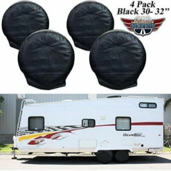 Leisure Coachworks Tire Covers For RV Wheel Set Of 4 Motorhome Wheel Covers Waterproof Oxford Cotton Tire Protectors Tire Covers Fits 30" - 32" Tire Diameters