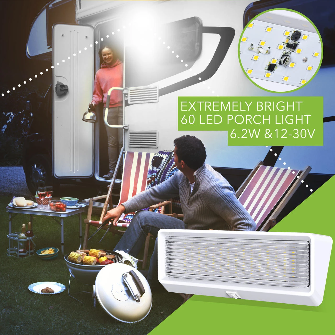 LED RV Exterior Porch Utility Light XL 12v 650 Lumen Lighting Fixture White Base 7 LED RV Exterior Porch Utility Light XL 12v 650 Lumen Lighting Fixture White Base - Image 7