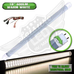 Leisure LED RV LED Light Bulb LED T8 18" Florescent Tube Replacement, 600 Lumen Warm White 3500K
